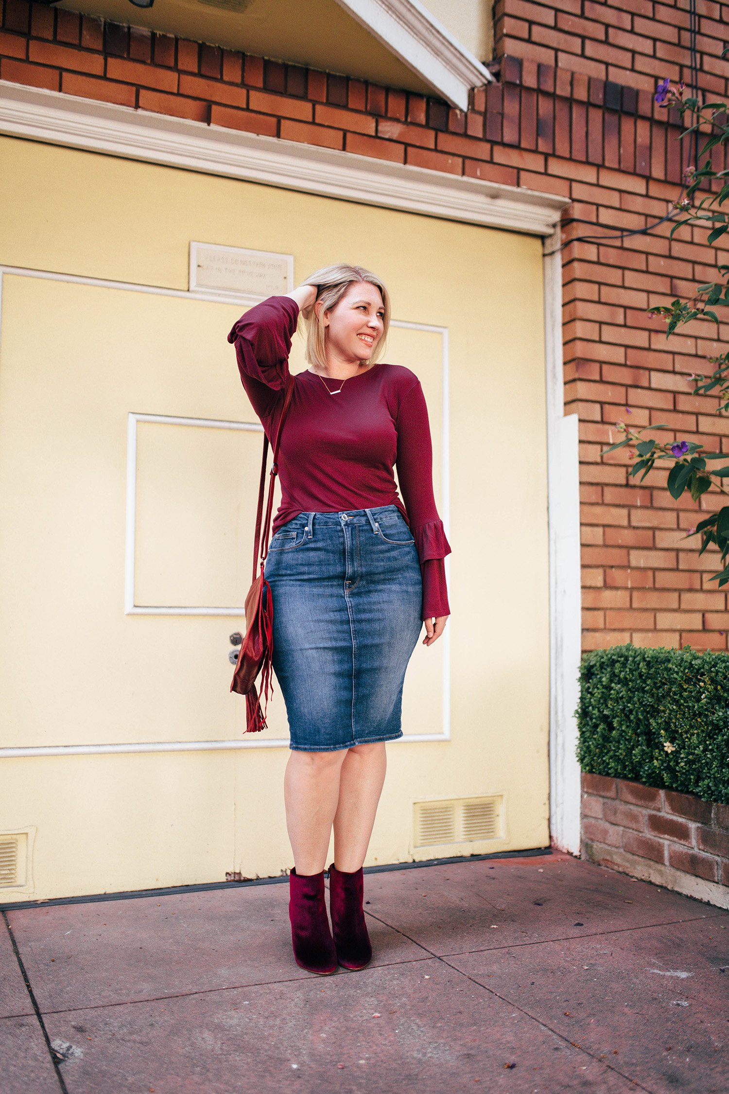 The Best Denim Pencil Skirt for a Pear Shape Body - Lipgloss and Crayons