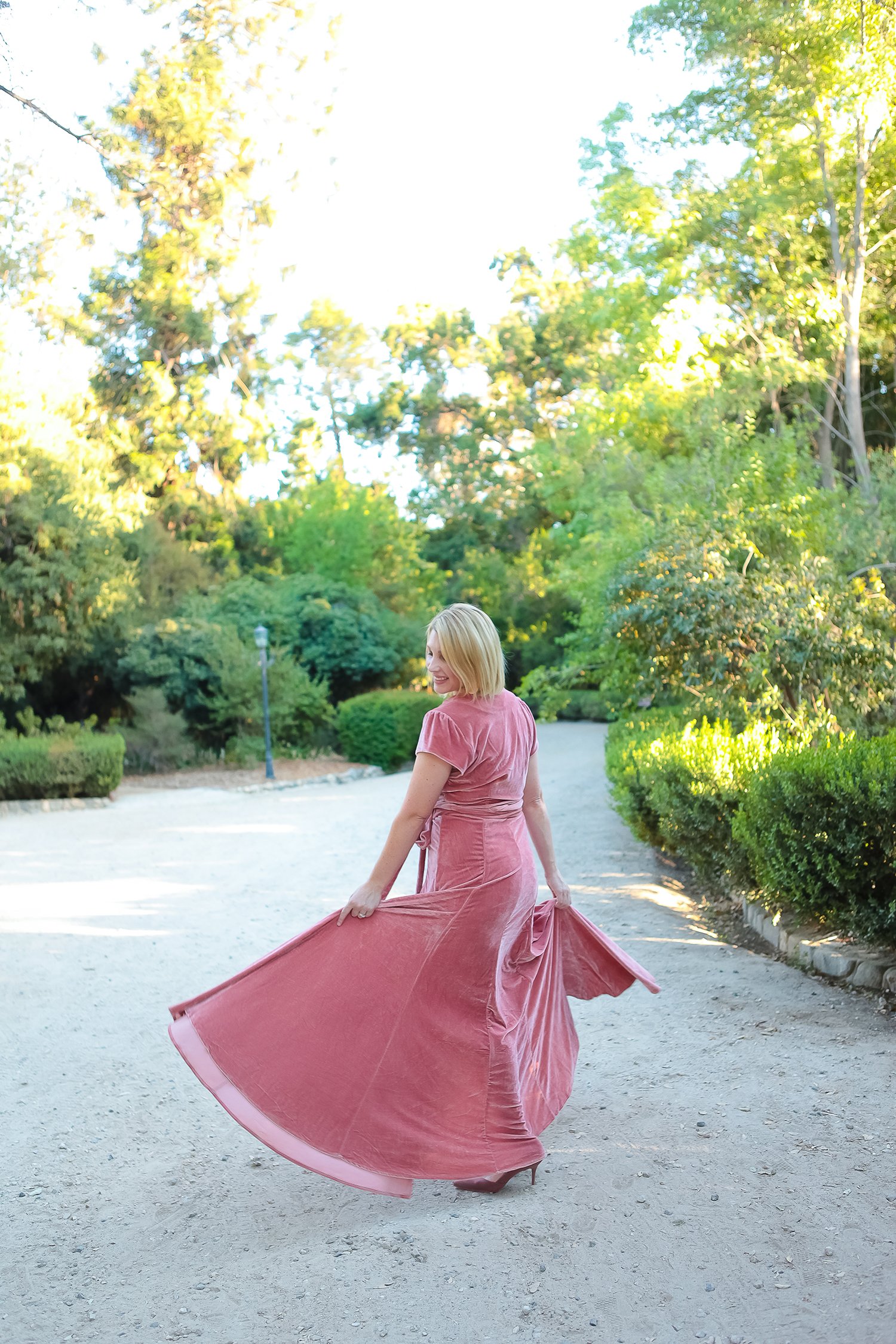 Pink velvet wrap clearance dress