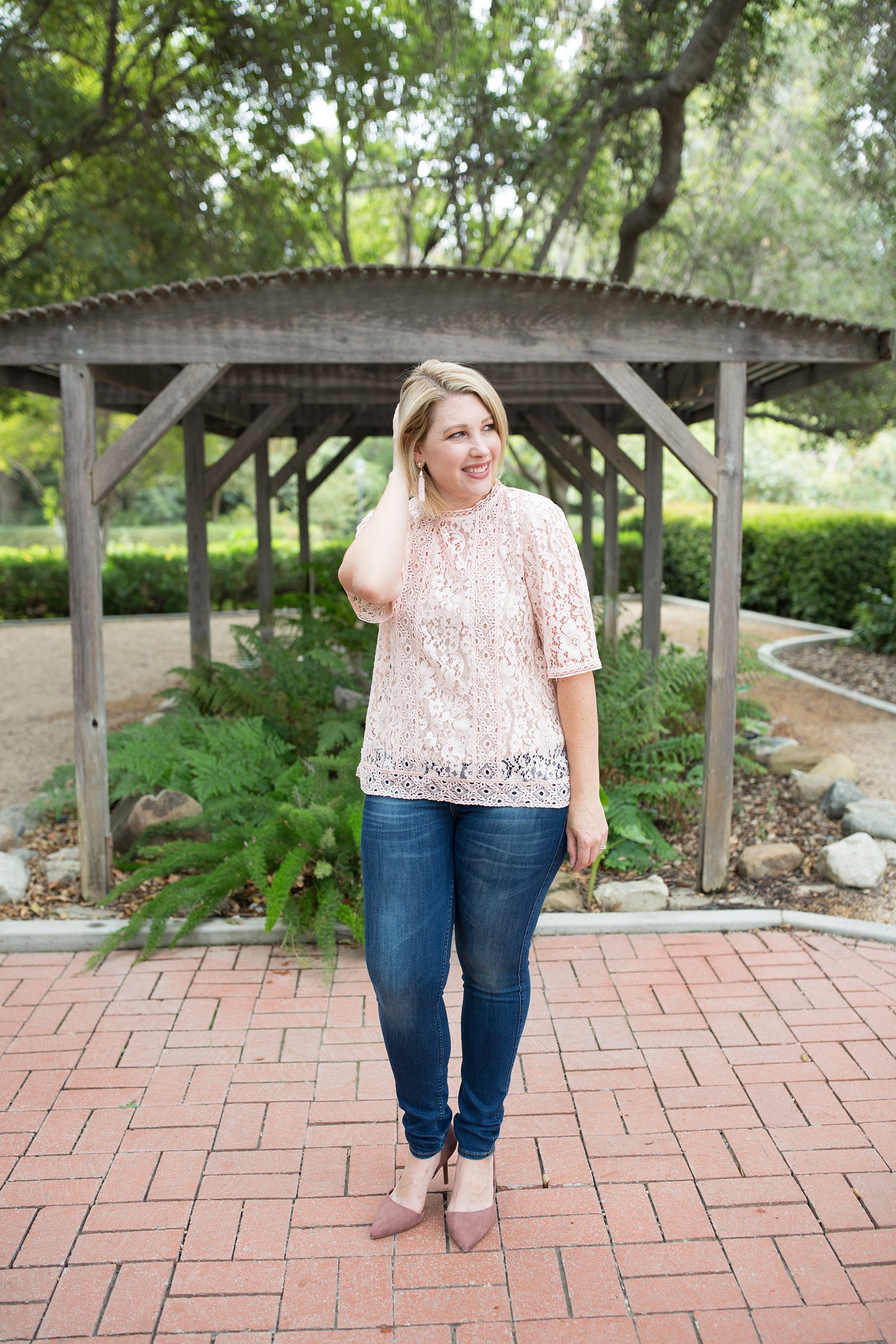 Date Night Outfit: This pink lace top is perfect for year round wear......and will add a little touch of romance to your favorite jeans!