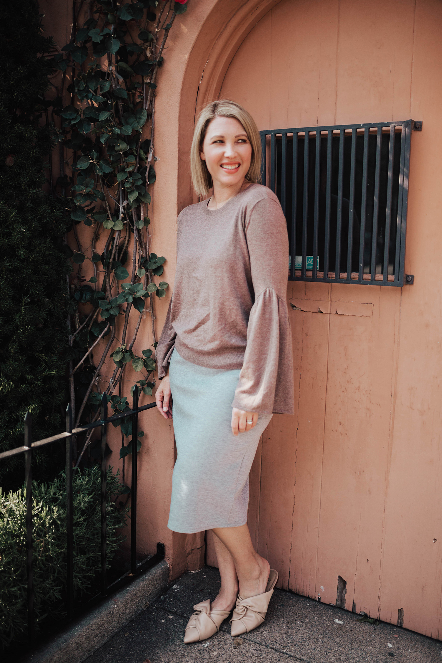 Business Casual Outfit: This grey pencil skirt is a GREAT work staple and fits like a dream!