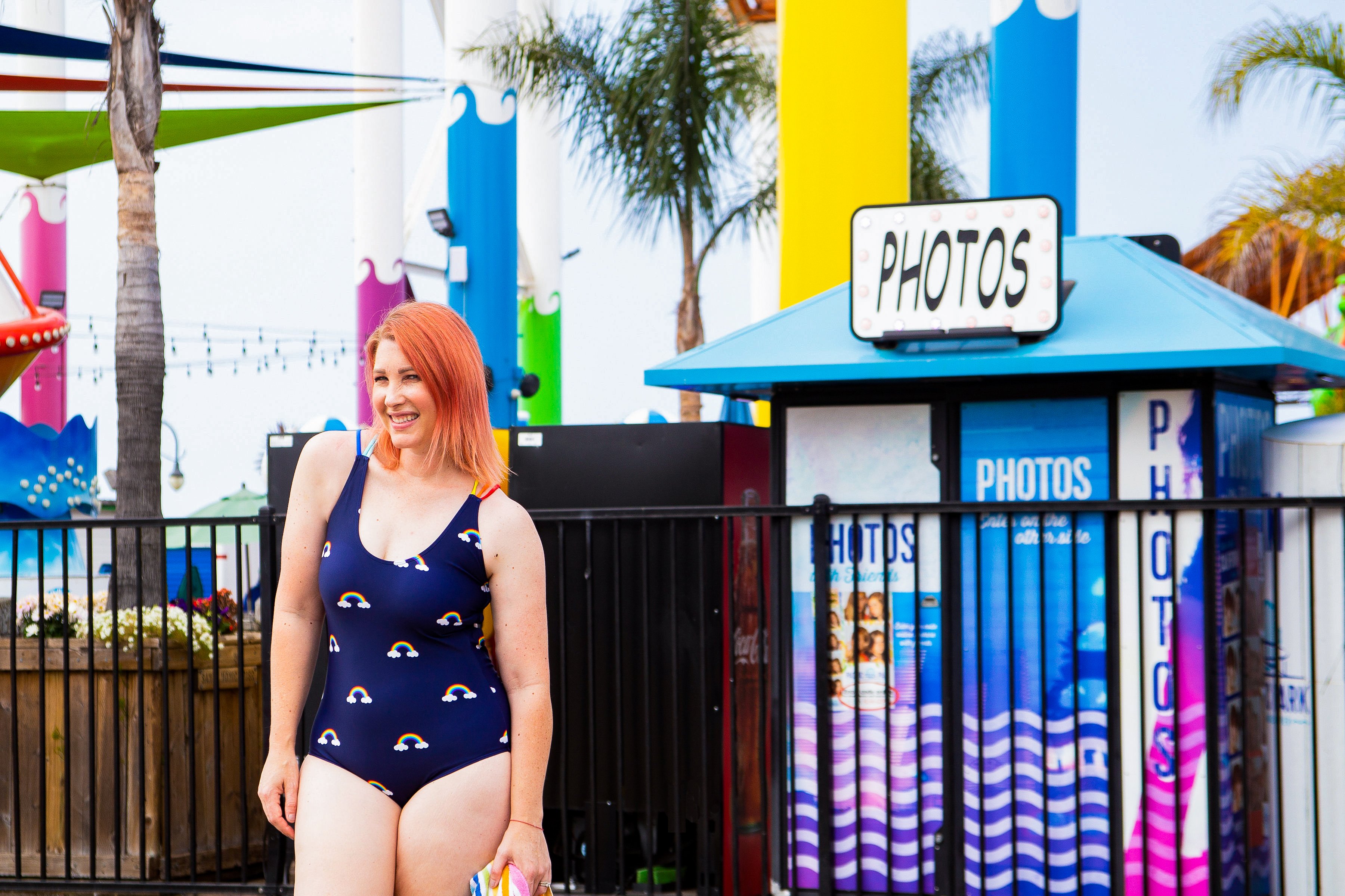 Isn't this rainbow print one piece suit adorable?