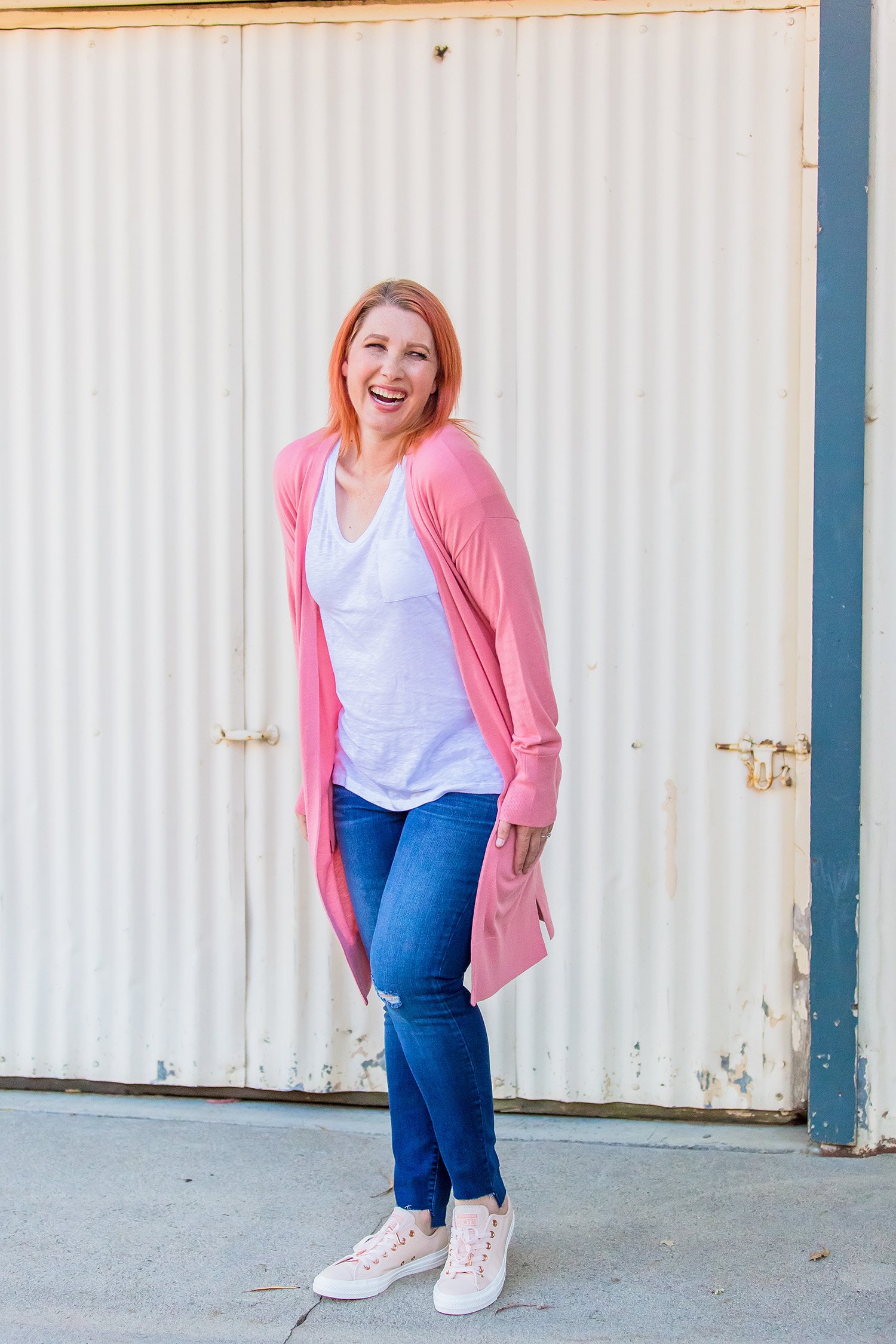 Cozy Sweaters for Fall: I love this long pink cardigan!