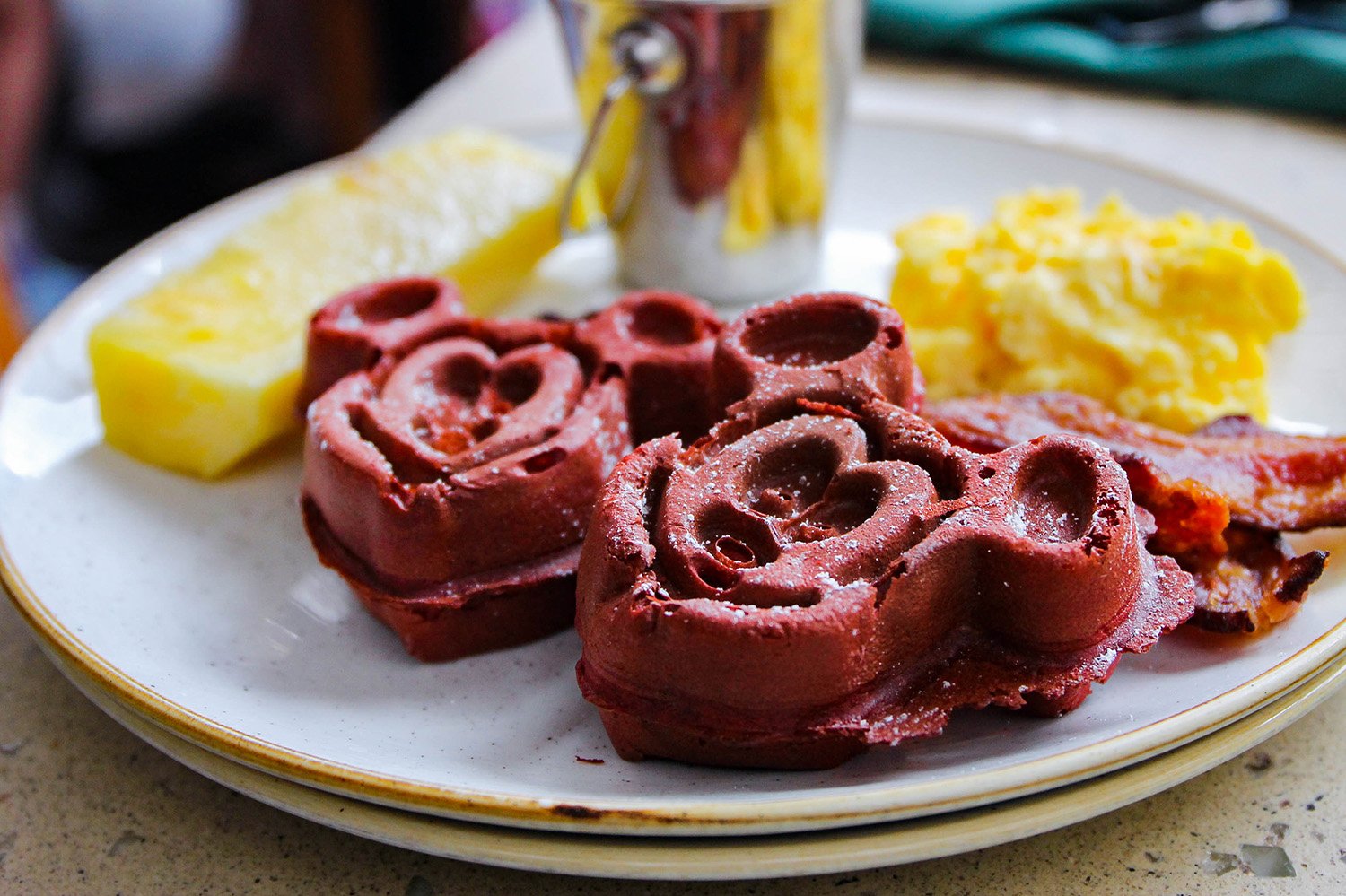 Makahiki Character Breakfast: These red velvet mickey waffles at Aulani are a must try Disney Food item!