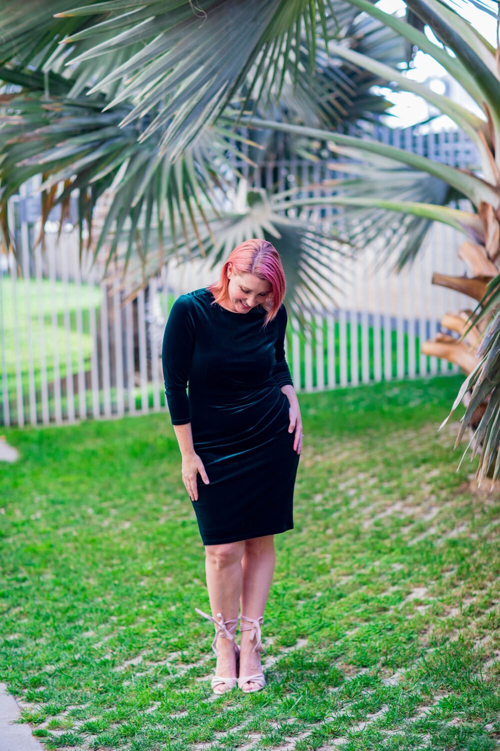 modest holiday dress : green velvet 