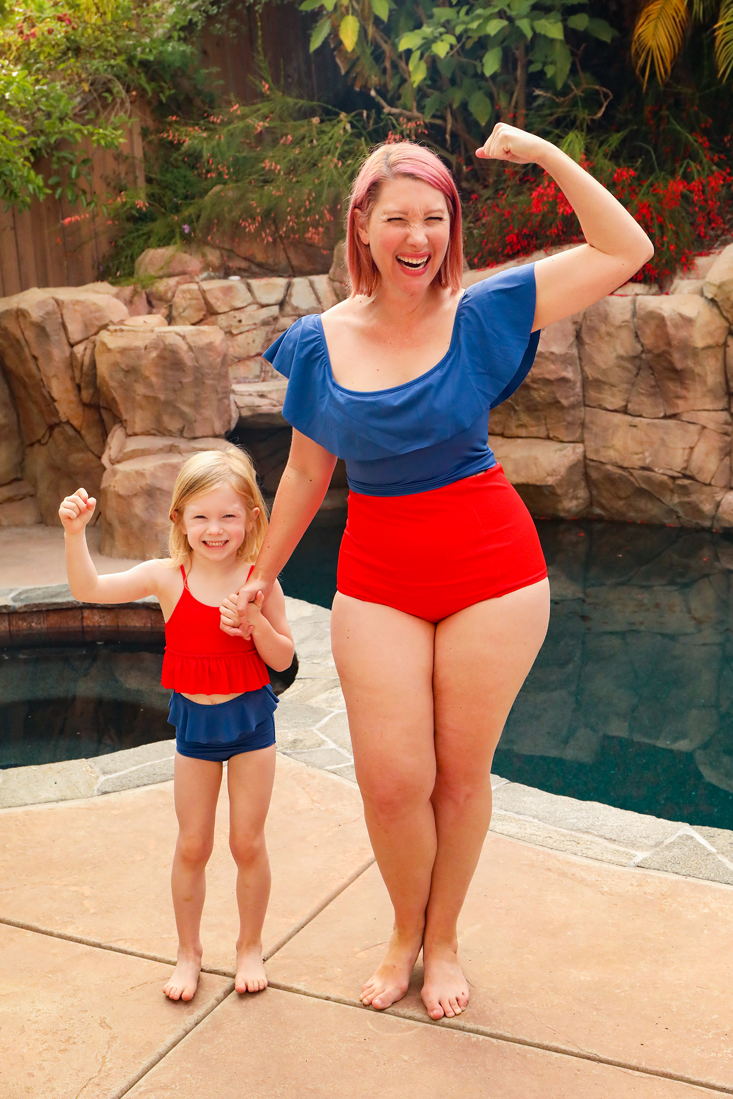 I'm OBSESSED with this two piece! It's one of the most flattering swimsuits for moms that I've found!
