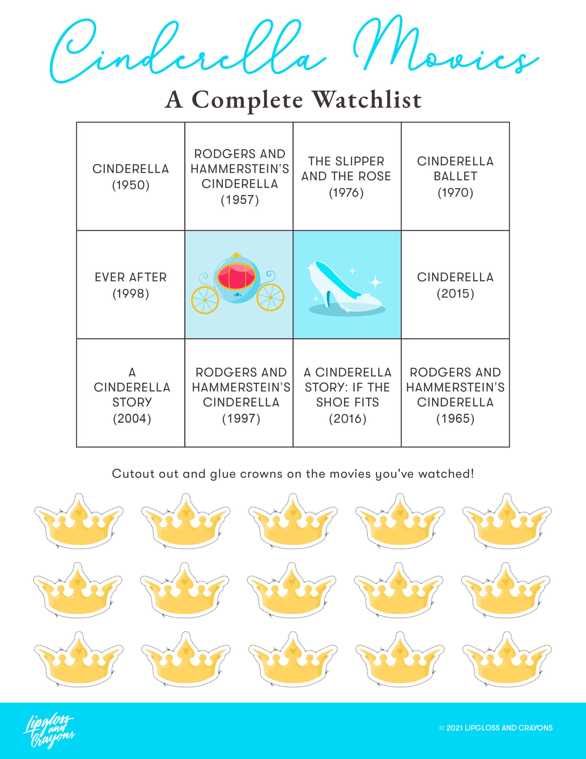 Free Printable: This list of Cinderella movies will tell you all the best ones and where to find them! And the bingo board is a ton of fun to complete!