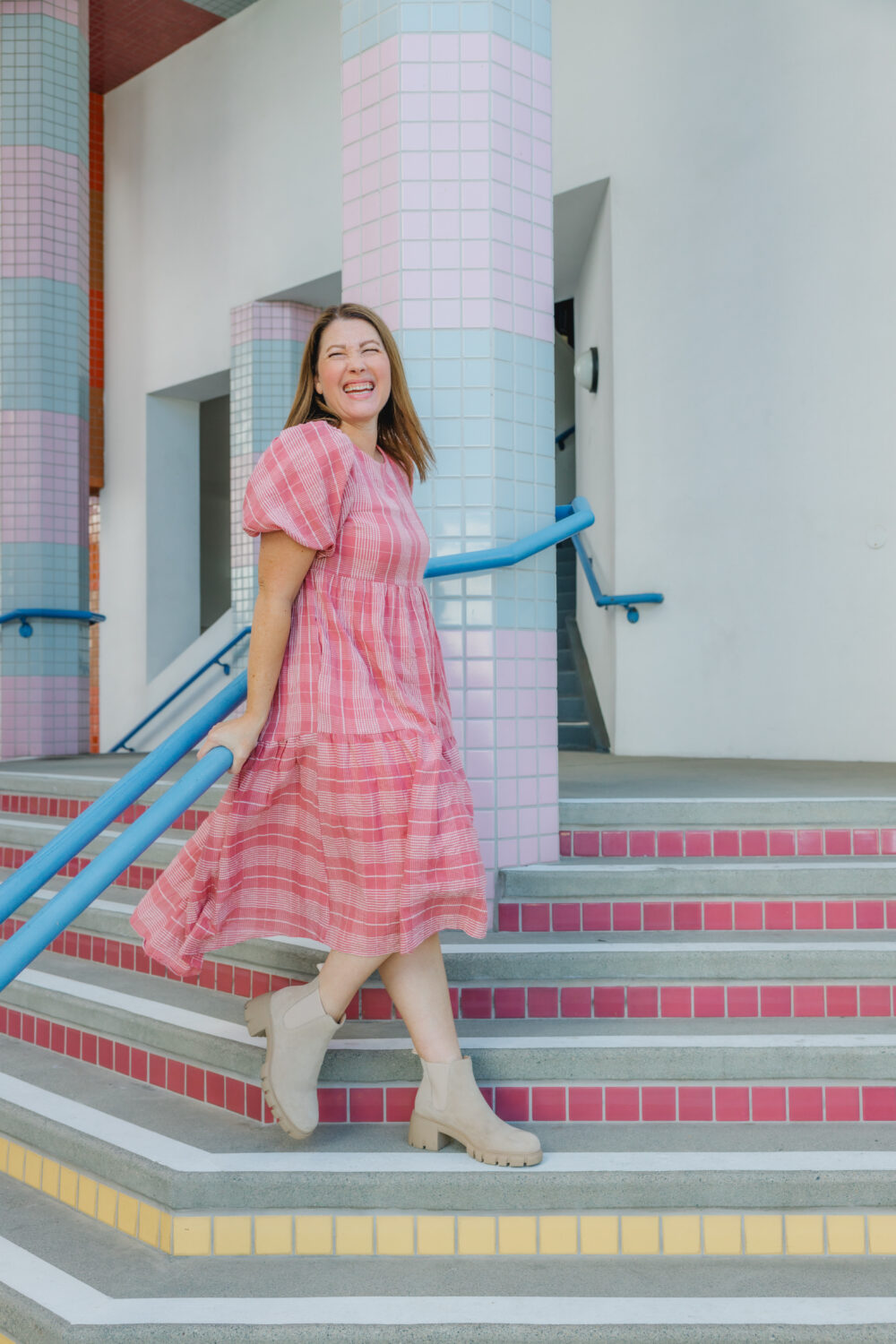 modest holiday dresses : pink plaid